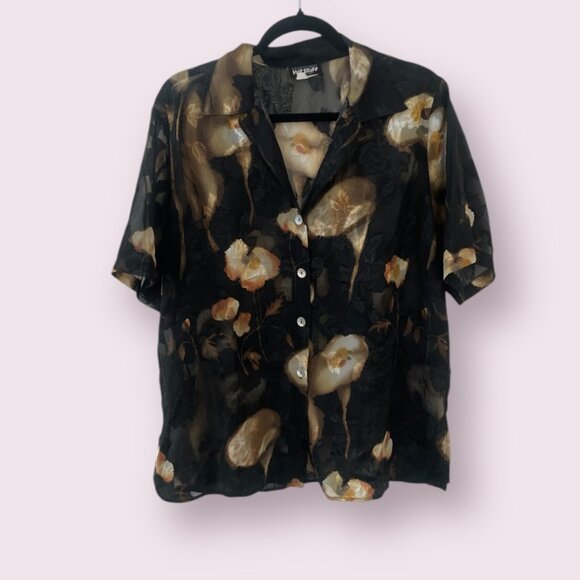 Vintage Like Sheer Mesh Floral Flower Hipster Hippie Boho Bohemian Button Blouse - Picture 1 of 3